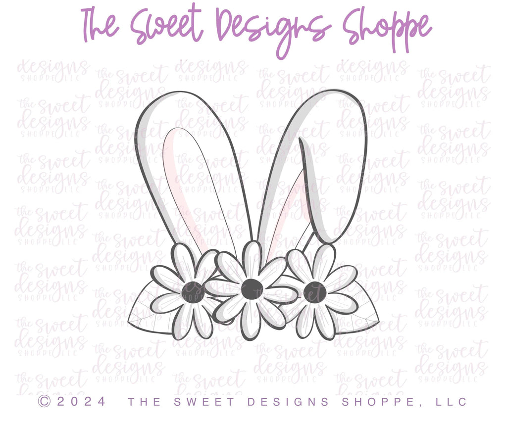 Cookie Cutters - Bunny Ears with Daisies- Cookie Cutter - Sweet Designs Shoppe - - ALL, Animal, Bunny, Cookie Cutter, Easter, Easter / Spring, floral, Promocode