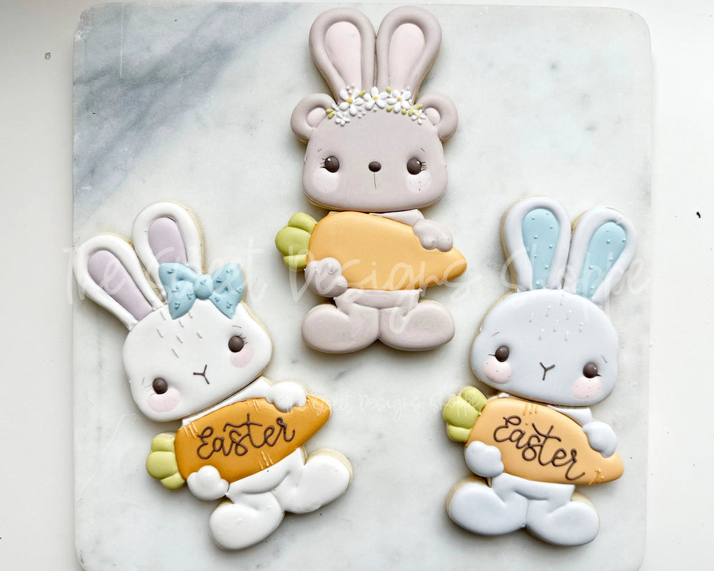 Cookie Cutters - BYO Bunny-Girl Bunny-Bear with Bunny Ears with Carrot Body - Set of 4 - Cookie Cutters - Sweet Designs Shoppe - Set of 4 - (Assembled Size: 6-3/4" Tall x 3-3/4" Wide) - ALL, Animal, Animals, Animals and Insects, bunny, Cookie Cutter, Easter, Easter / Spring, Mini Sets, Promocode, regular sets, set