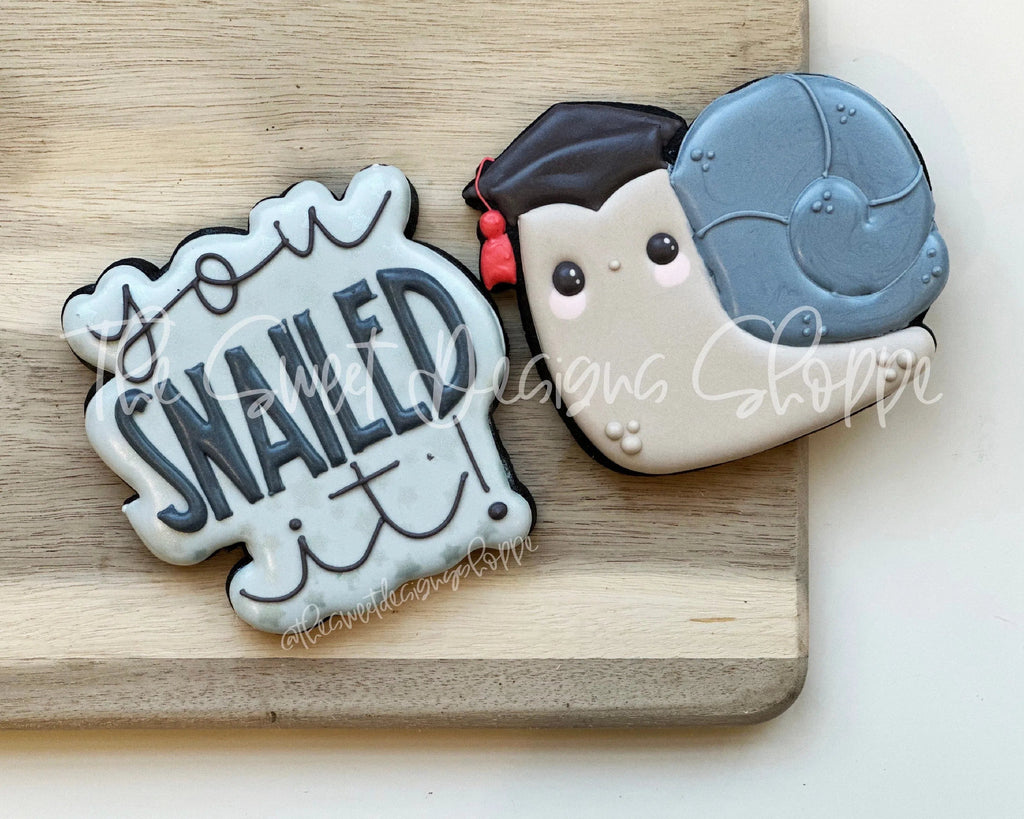Cookie Cutters - Grad Snail & you SNAILED it! Plaque Cookie Cutters Set - Set of 2 - Cookie Cutters - Sweet Designs Shoppe - - ALL, Animal, Animals, Animals and Insects, Cookie Cutter, Grad, Graduation, graduations, Mini Sets, Plaque, Plaques, PLAQUES HANDLETTERING, Promocode, regular sets, School, School / Graduation, set, text
