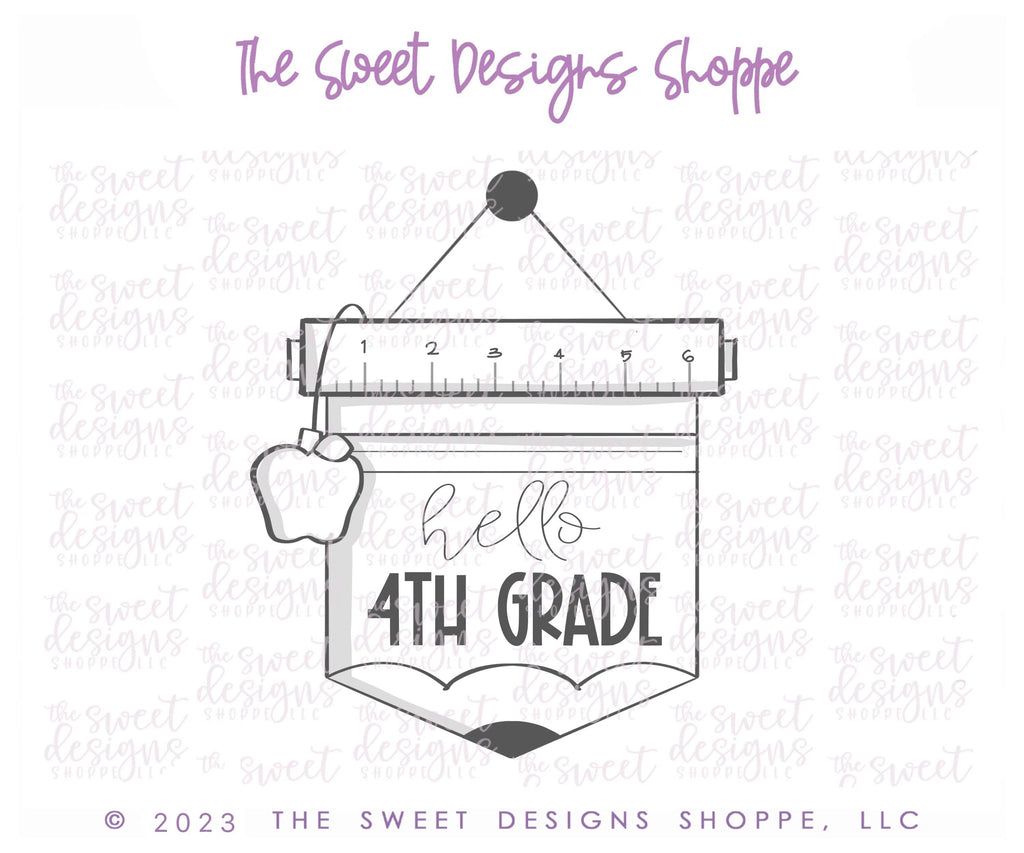 Cookie Cutters - Pencil Banner with Ruler - Cookie Cutter - Sweet Designs Shoppe - - ALL, back to school, Banner, Cookie Cutter, Customize, Plaque, Plaques, PLAQUES HANDLETTERING, Promocode, Retro, Ribbon, School, School / Graduation, Sign