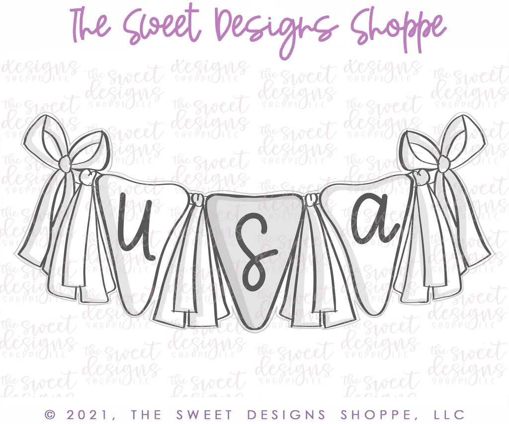 Cookie Cutters - USA Triangle Bunting - Plaque - Cookie Cutter - Sweet Designs Shoppe - - 4th, 4th july, 4th of July, ALL, BasicShapes, Birthday, Bunting, Cookie Cutter, Misc, Miscelaneous, Miscellaneous, MOM, Mom Plaque, mother, Mothers Day, patriotic, Plaque, Plaques, PLAQUES HANDLETTERING, Promocode, USA
