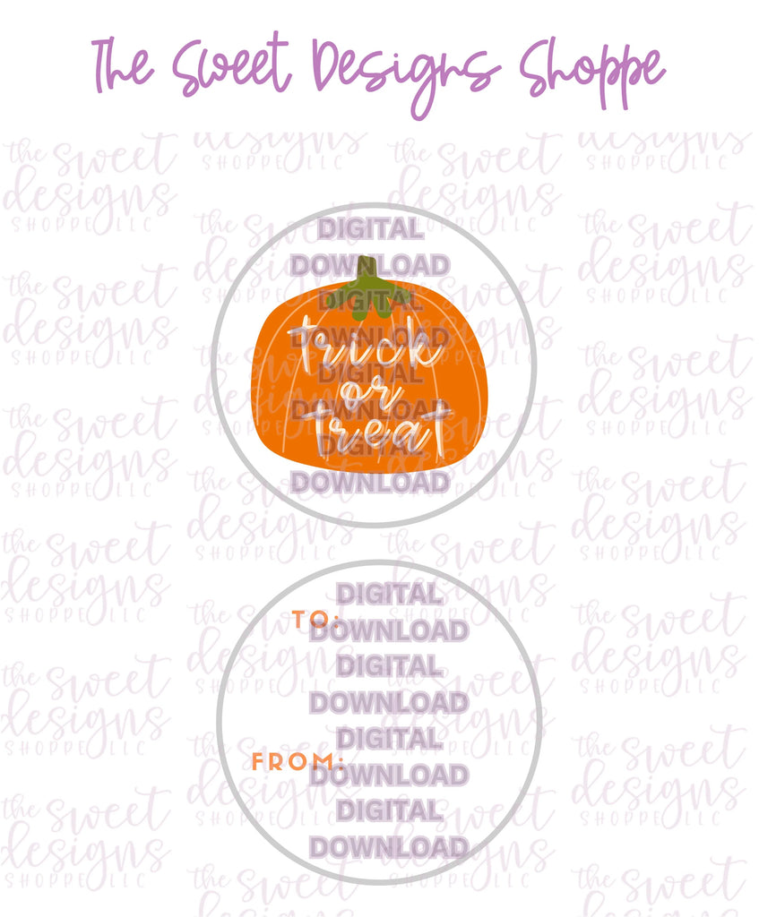 E-TAG - Trick or Treat #2 - Digital Instant Download 2" Round Tag - Sweet Designs Shoppe - - 2" Round, ALL, Circle, Download, E-Tag, Halloween, Promocode, Round Tag, TAG, Tags