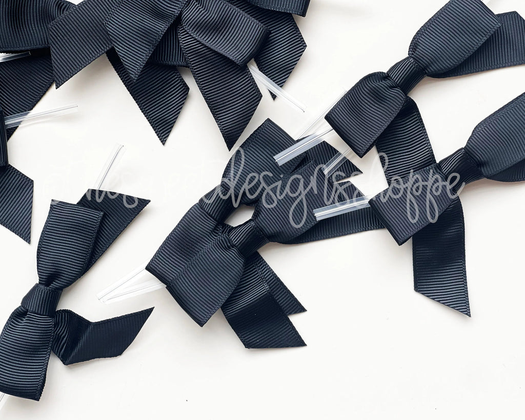 Ribbon Bow - Ribbon Bow with Twist Tie - Black Grosgrain - (50 Bows Pack) - Sweet Designs Shoppe - Pack of 50 Bows - ALL, Bow, bows, Grosgrain, Packaging, Packaging Supplies, Promocode, Ribbon, wrapping