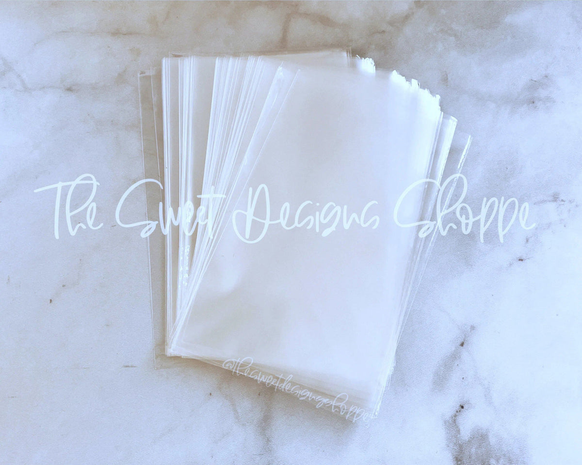 Cellophane Bags - Cellophane Bags - Flat - Seamless - Clear (100 Bags) - The Sweet Designs Shoppe - TSDS - 5" x 8" (100 Bags) - ALL,cellophane,Cellophane Bags,Decorating,Packaging,Packaging Supplies,Promocode