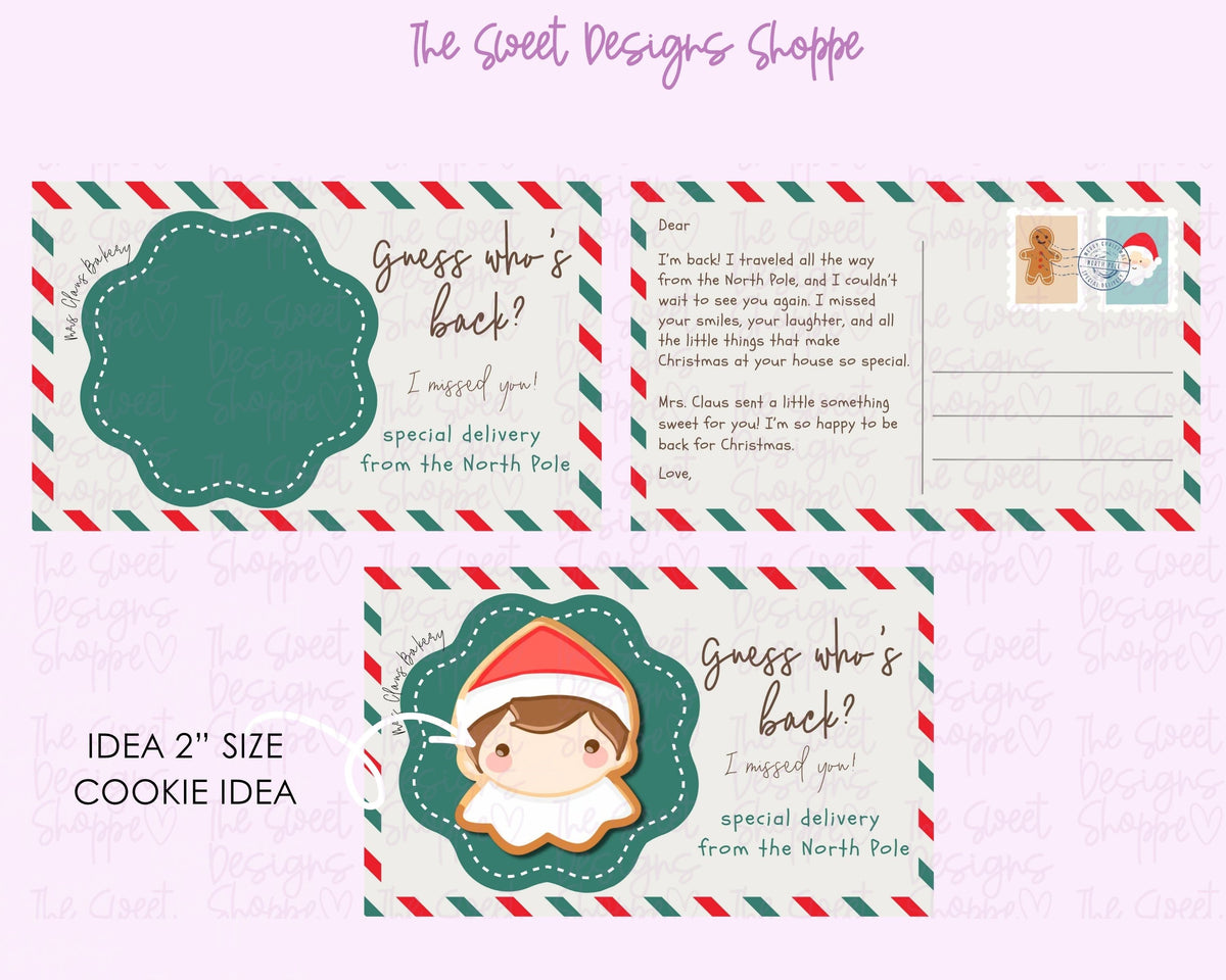 Cookie Card - Cookie Card : "Elf - guess who's back?" - Size: 3" x 5" - Set of 25 - Sturdy Card Stock (Heavyweight 18pt) - The Sweet Designs Shoppe - TSDS - - ALL,Christmas,Christmas / Winter,Cookie Card,new,Promocode
