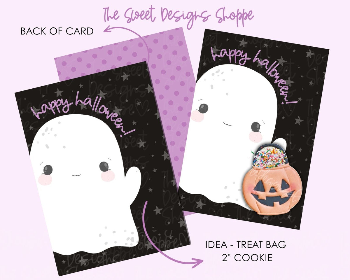 Cookie Card - Cookie Card : "Ghost - Happy Halloween" - Size: 3.5" x 5" - Set of 25 - Sturdy Card Stock (Heavyweight 18pt ) - The Sweet Designs Shoppe - TSDS - - ALL,Cookie Card,halloween,Promocode