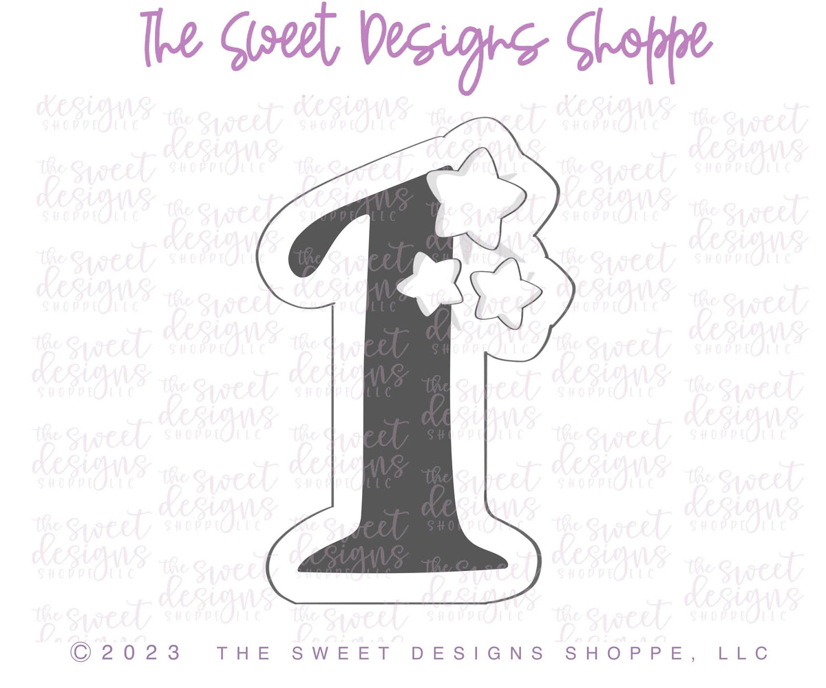 Cookie Cutters - 1 with Stars - Cookie Cutter - The Sweet Designs Shoppe - TSDS - - ALL,Birthday,Cookie Cutter,Font,Fonts,kid,kids,Lettering,letters and numbers,number,numbers,NumberSet,Promocode,Series021,STL,text