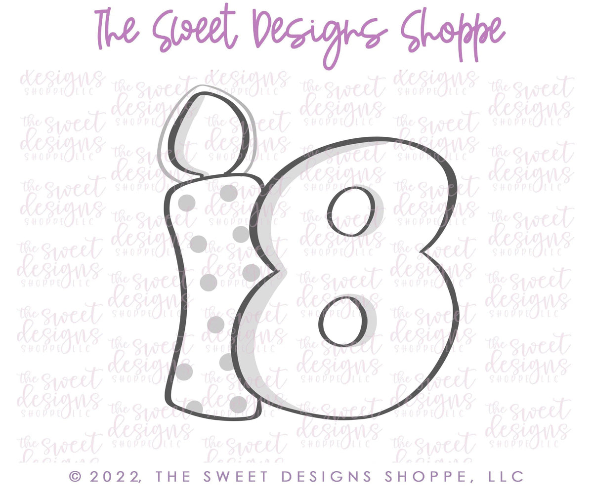 Cookie Cutters - 18 Birthday Candle - Cookie Cutter - The Sweet Designs Shoppe - TSDS - - ALL,Birthday,candles,celebration,Cookie Cutter,happybirthdday,Lady Milk Stache,Lady MilkStache,LadyMilkStache,Promocode,STL