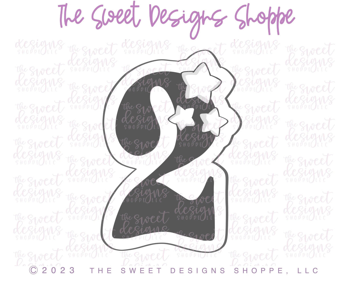 Cookie Cutters - 2 with Stars - Cookie Cutter - The Sweet Designs Shoppe - TSDS - - ALL,Birthday,Cookie Cutter,Font,Fonts,kid,kids,Lettering,letters and numbers,number,numbers,NumberSet,Promocode,Series021,STL,text