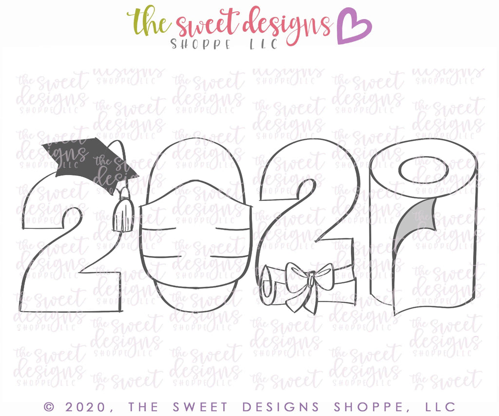 Cookie Cutters - 2020 Graduation Set - Cookie Cutters - The Sweet Designs Shoppe - - 050320, 2020, ALL, Cookie Cutter, Grad, Graduation, graduations, handlettering, letter, Lettering, Letters, letters and numbers, Mini Sets, number, numbers, Promocode, regular sets, School / Graduation, set