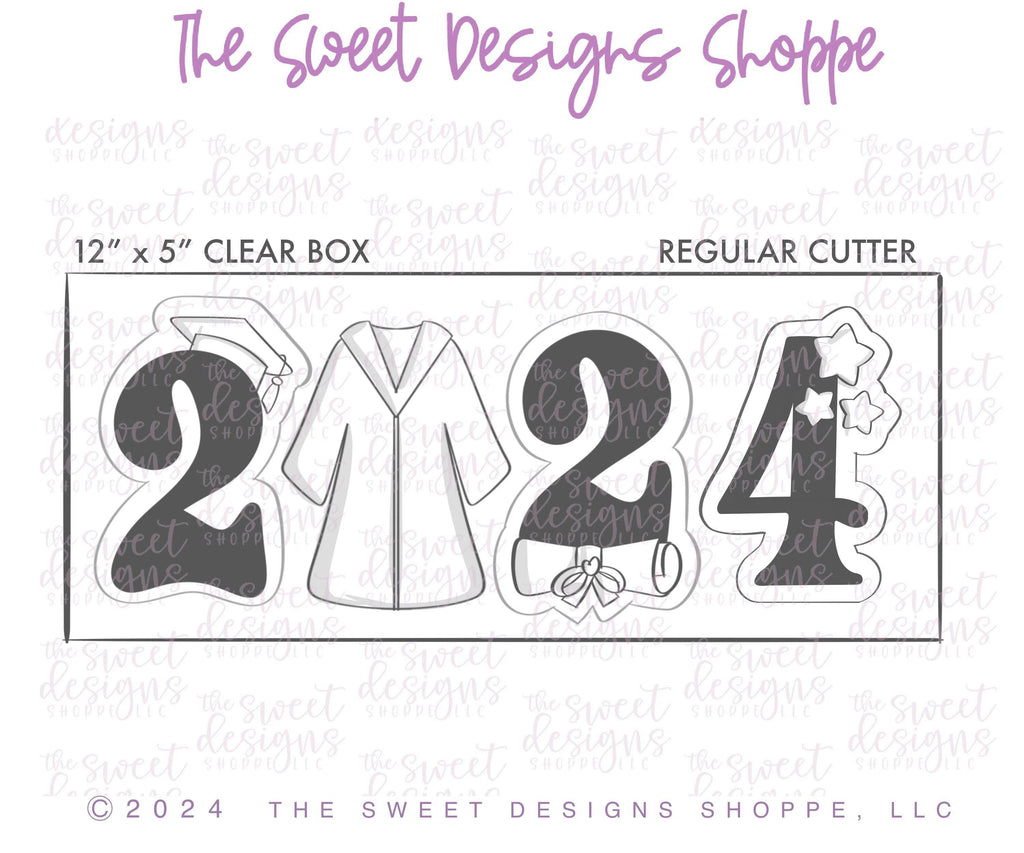 Cookie Cutters - 2024 Graduation Set - Set of 4 - Regular Size- Cookie Cutters - The Sweet Designs Shoppe - TSDS - - ALL,back to school,Cookie Cutter,Grad,Graduation,graduations,Promocode,regular sets,School,School / Graduation,school supplies,set