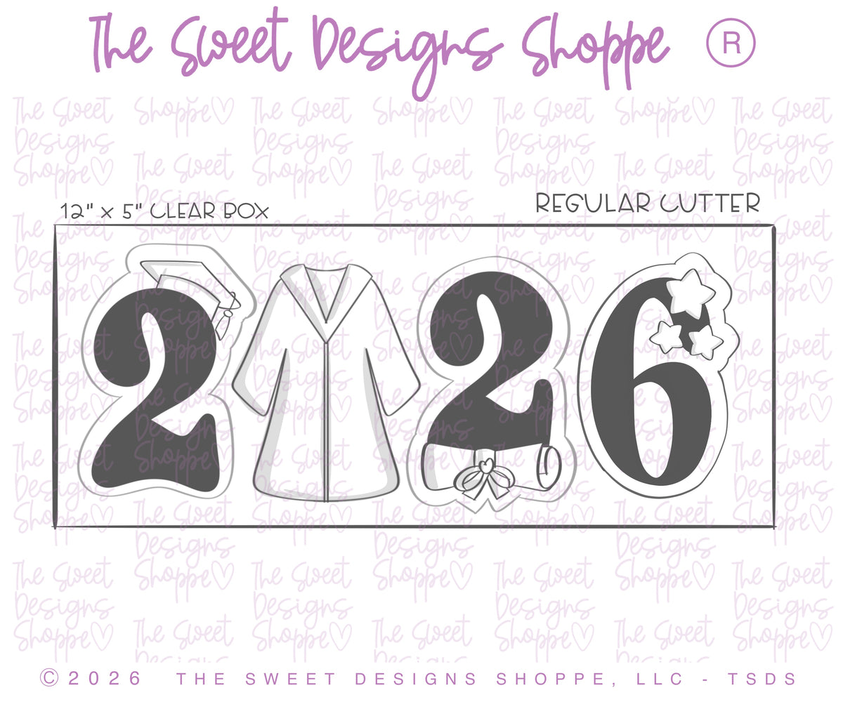 Cookie Cutters - 2026 Graduation Set - Set of 4 - Regular Size- Cookie Cutters - The Sweet Designs Shoppe - TSDS - - ALL,back to school,Cookie Cutter,Grad,Graduation,graduations,Promocode,regular sets,School,School / Graduation,school supplies,set,STL