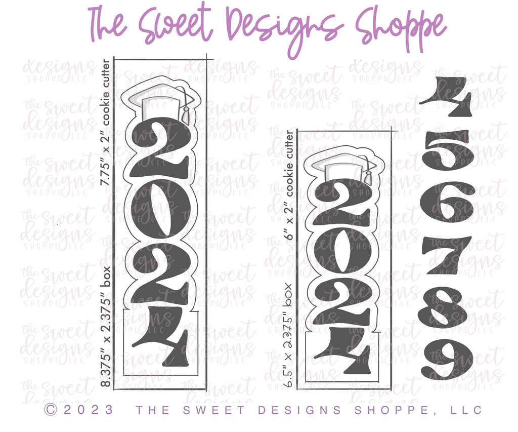 Cookie Cutters - 202X Long with Cap Graduation Plaque - Cookie Cutter - The Sweet Designs Shoppe - TSDS - - 2026,2027,2028,2029,202X,ALL,back to school,Cookie Cutter,Grad,Graduation,graduations,Plaque,Plaques,PLAQUES HANDLETTERING,Promocode,schoo,School,School / Graduation,school supplies,STL