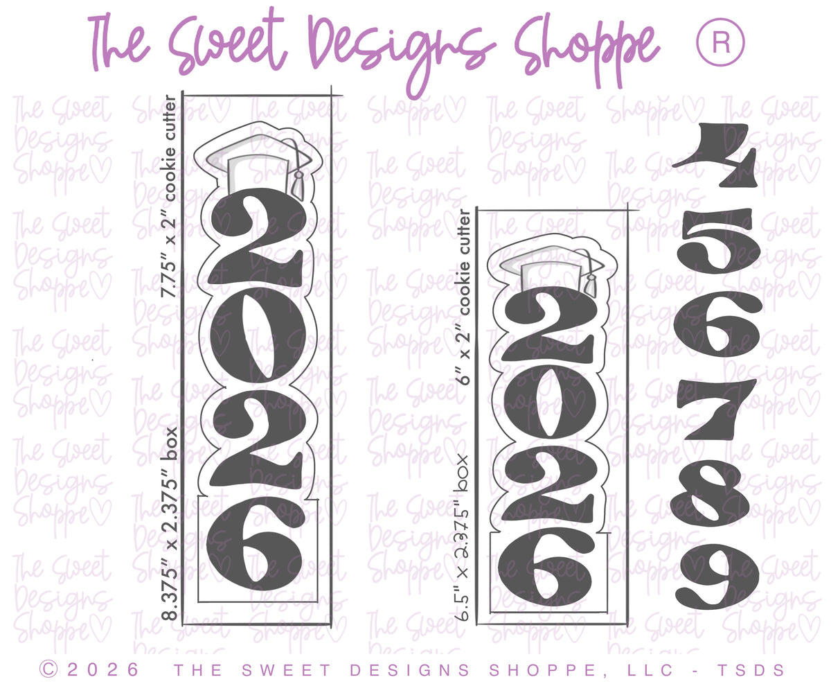 Cookie Cutters - 202X Long with Cap Graduation Plaque - Cookie Cutter - The Sweet Designs Shoppe - TSDS - - 2026,2027,2028,2029,202X,ALL,back to school,Cookie Cutter,Grad,Graduation,graduations,Plaque,Plaques,PLAQUES HANDLETTERING,Promocode,schoo,School,School / Graduation,school supplies,STL