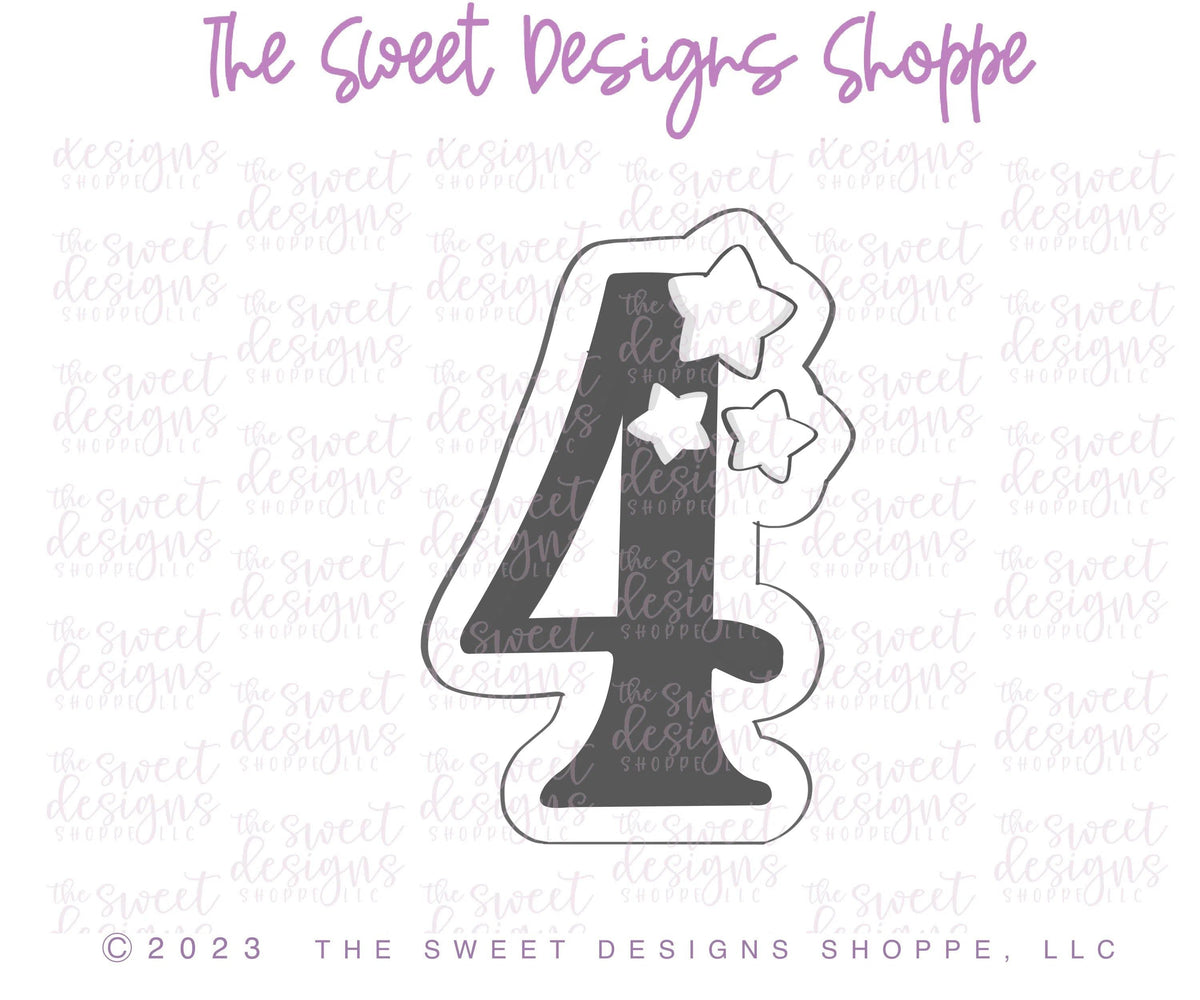 Cookie Cutters - 4 with Stars - Cookie Cutter - The Sweet Designs Shoppe - TSDS - - ALL,Birthday,Cookie Cutter,Font,Fonts,kid,kids,Lettering,letters and numbers,number,numbers,NumberSet,Promocode,Series021,STL,text