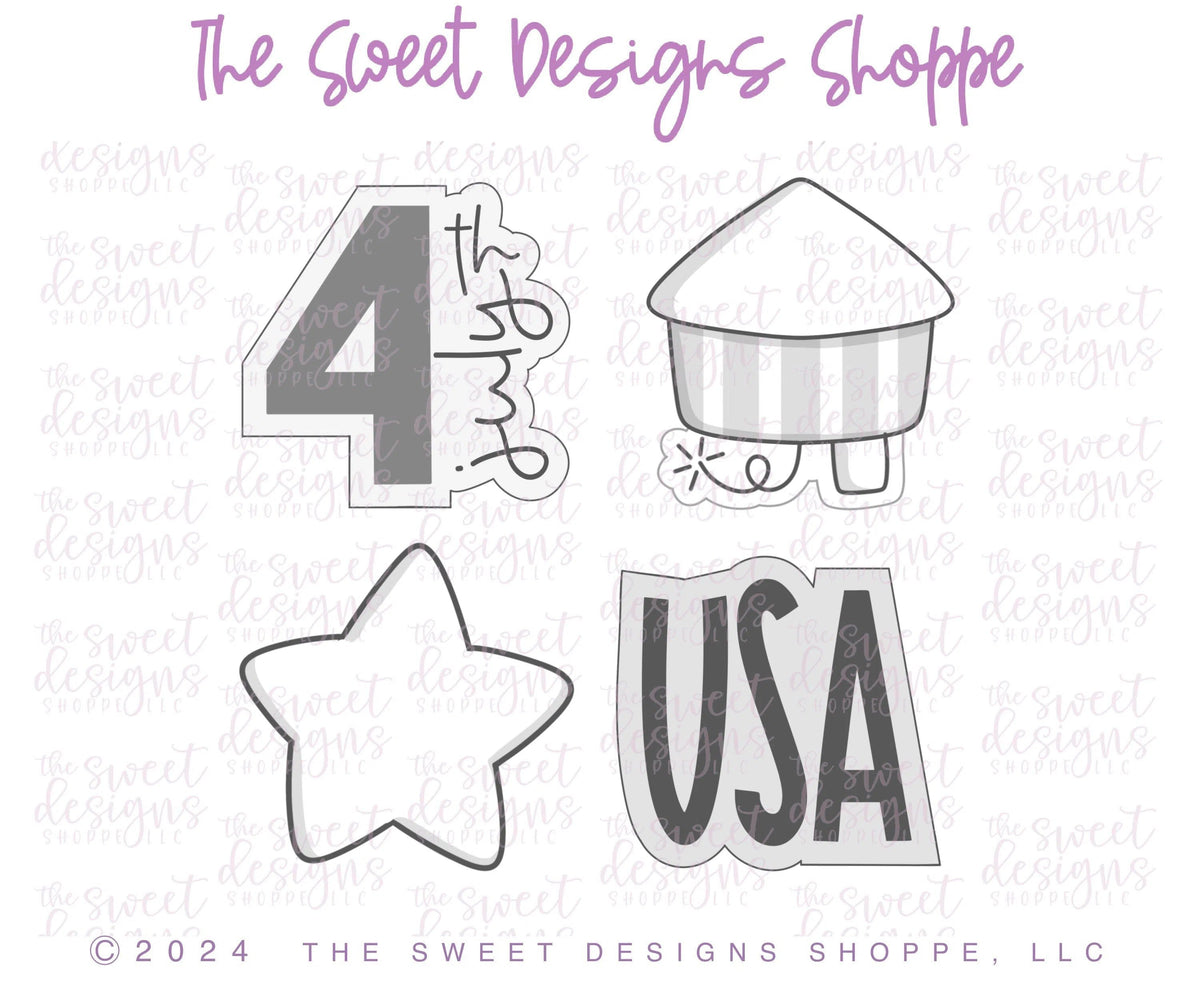 Cookie Cutters - 4th of July Cookie Cutters Set - Set of 4 Cookie Cutters - The Sweet Designs Shoppe - TSDS - - 4th,4th July,4th of July,ALL,Cookie Cutter,Mini Sets,Patriotic,Patriotric,Promocode,regular sets,set,STL,USA