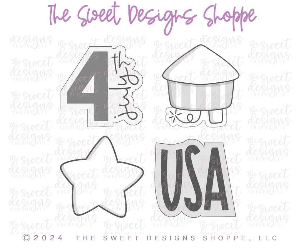 Cookie Cutters - 4th of July Cookie Cutters Set - Set of 4 Cookie Cutters - The Sweet Designs Shoppe - TSDS - - 4th,4th July,4th of July,ALL,Cookie Cutter,Mini Sets,Patriotic,Promocode,regular sets,set,STL,USA
