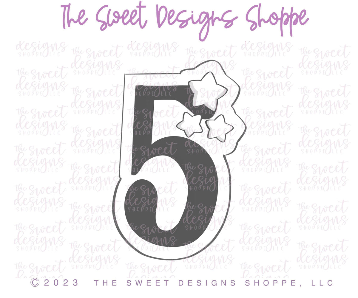 Cookie Cutters - 5 with Stars - Cookie Cutter - The Sweet Designs Shoppe - TSDS - - ALL,Birthday,Cookie Cutter,Font,Fonts,kid,kids,Lettering,letters and numbers,number,numbers,NumberSet,Promocode,Series021,STL,text