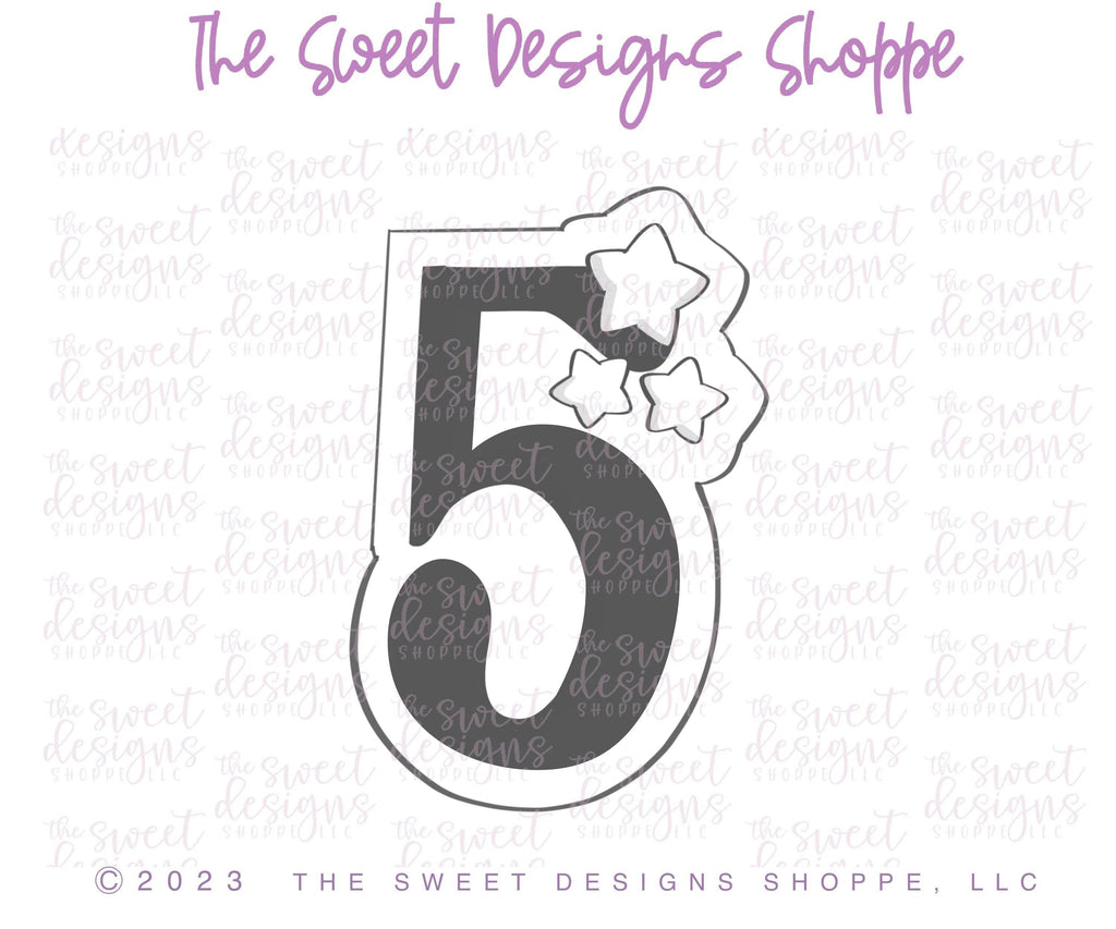 Cookie Cutters - 5 with Stars - Cookie Cutter - The Sweet Designs Shoppe - TSDS - - ALL,Birthday,Cookie Cutter,Font,Fonts,kid,kids,Lettering,letters and numbers,number,numbers,NumberSet,Promocode,Series021,text