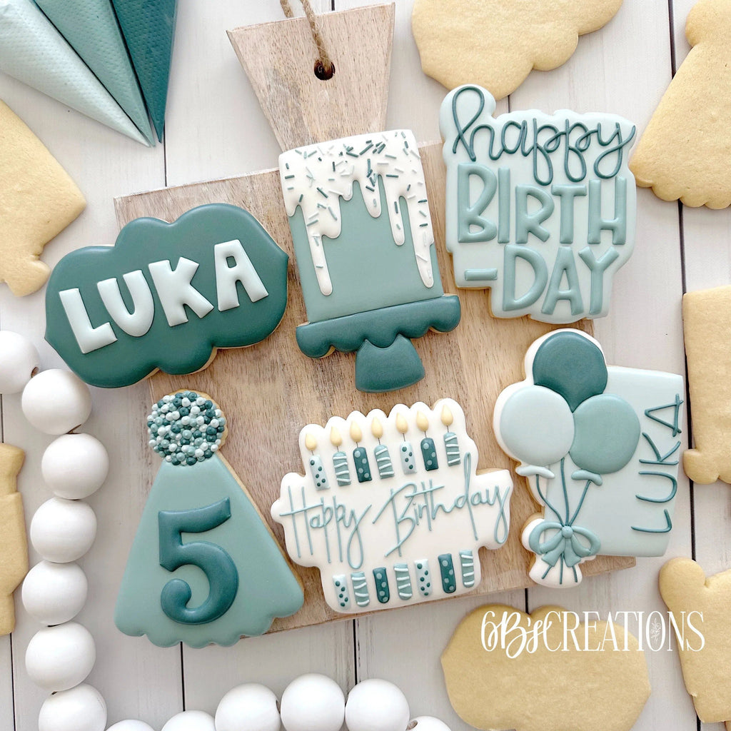 Cookie Cutters - 6 B's Creations: "Birthday" Class Cookie Cutters Set - Set of 6 Cookie Cutters - Online class not included - The Sweet Designs Shoppe - TSDS - - 6b,6bs,6bscreations,ALL,balloons,Birthay class,Birthday,Birthday Hat,birthday set,Brittany Geil,cake,candles,class,Cookie Cutter,geil,happybirthdday,online,Promocode,regular sets,set,sets,STL