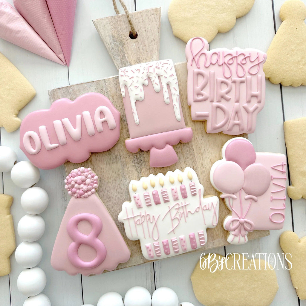 Cookie Cutters - 6 B's Creations: "Birthday" Class Cookie Cutters Set - Set of 6 Cookie Cutters - Online class not included - The Sweet Designs Shoppe - TSDS - - 6b,6bs,6bscreations,ALL,balloons,Birthay class,Birthday,Birthday Hat,birthday set,Brittany Geil,cake,candles,class,Cookie Cutter,geil,happybirthdday,online,Promocode,regular sets,set,sets,STL