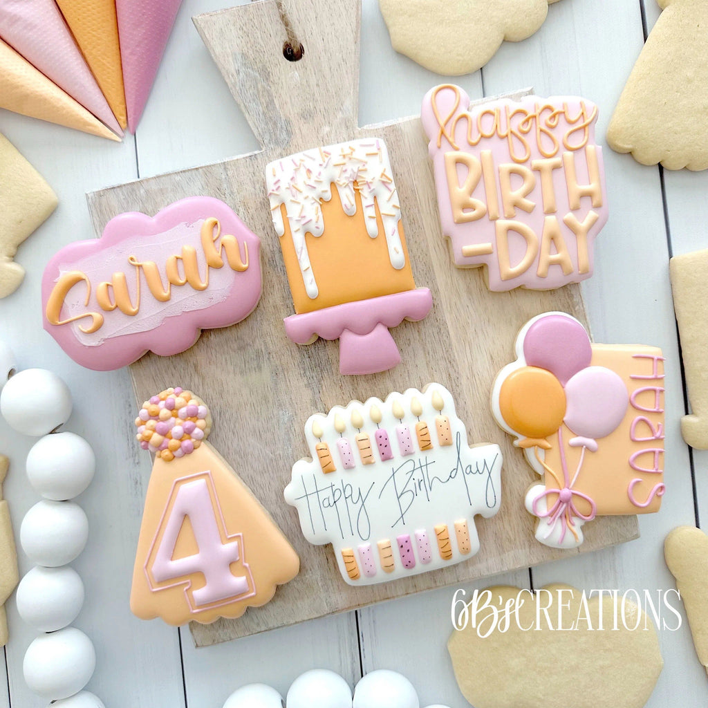 Cookie Cutters - 6 B's Creations: "Birthday" Class Cookie Cutters Set - Set of 6 Cookie Cutters - Online class not included - The Sweet Designs Shoppe - TSDS - - 6b,6bs,6bscreations,ALL,balloons,Birthay class,Birthday,Birthday Hat,birthday set,Brittany Geil,cake,candles,class,Cookie Cutter,geil,happybirthdday,online,Promocode,regular sets,set,sets,STL