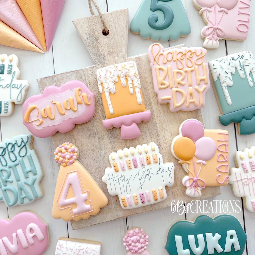 Cookie Cutters - 6 B's Creations: "Birthday" Class Cookie Cutters Set - Set of 6 Cookie Cutters - Online class not included - The Sweet Designs Shoppe - TSDS - - 6b,6bs,6bscreations,ALL,balloons,Birthay class,Birthday,Birthday Hat,birthday set,Brittany Geil,cake,candles,class,Cookie Cutter,geil,happybirthdday,online,Promocode,regular sets,set,sets,STL