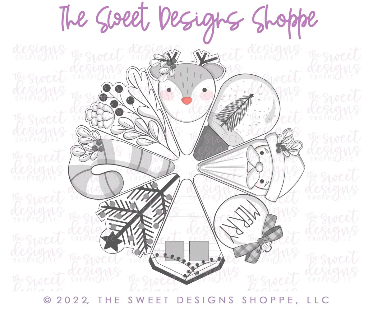 Cookie Cutters - 6 B's Creations: Christmas Modern Platter (8.5" Diameter) Class Cookie Cutters Set - Set of 8 Cookie Cutters - Online Class not included - The Sweet Designs Shoppe - TSDS - Set of 8 Cutter - 8.5" Platter Size - 6b,6bs,6bscreations,ALL,Brittany Geil,Christmas,Christmas / Winter,Christmas Cookies,class,Cookie Cutter,ginger lovin set,Ginger set,online,platter,Promocode,set,sets,Slice,STL