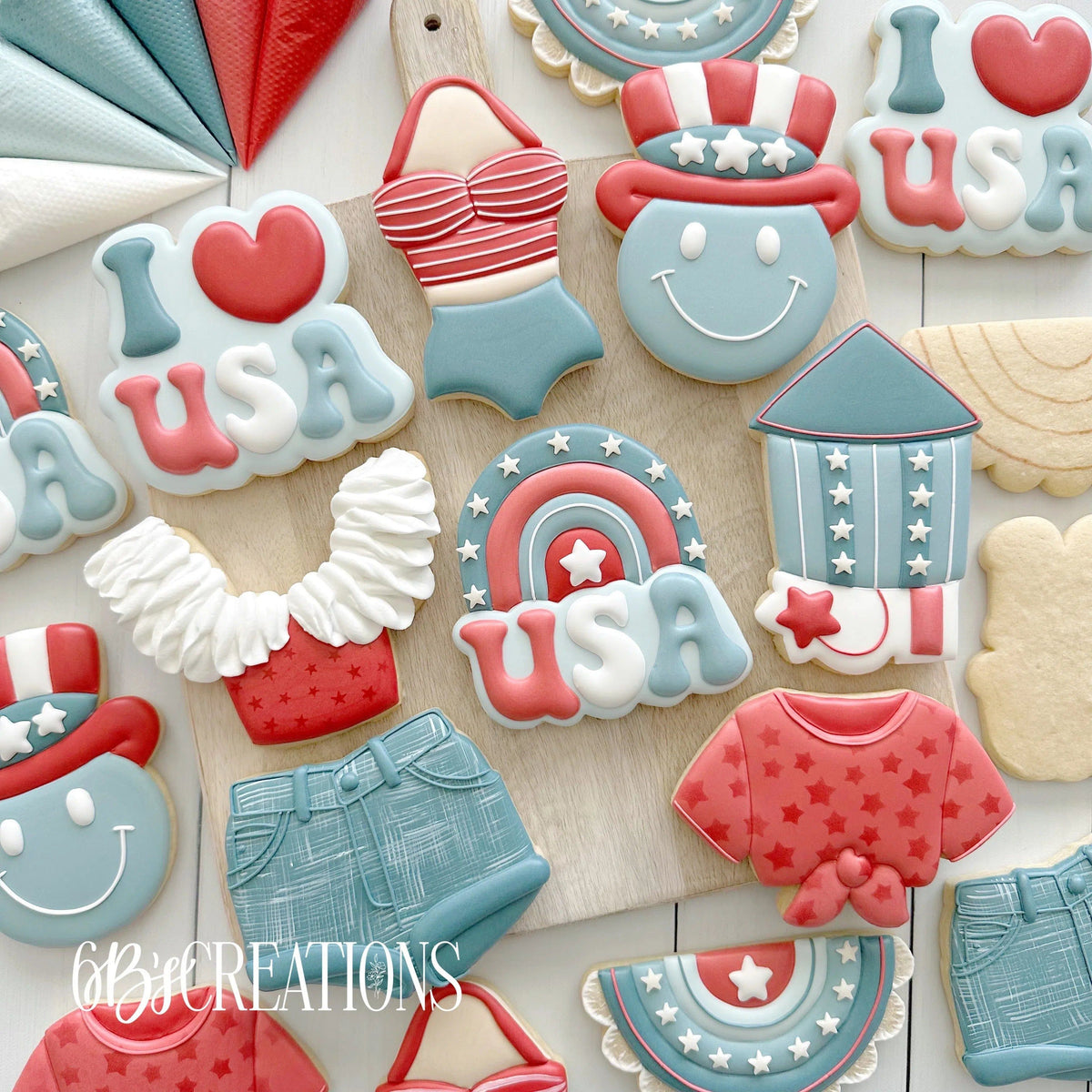 Cookie Cutters - 6 B's Creations: "Retro Patriotic" Class Cookie Cutters Set - Set of 9 Cookie Cutters - Online class not included. - The Sweet Designs Shoppe - TSDS - - 4th,4th of July,6b,6bs,6bscreations,ALL,Brittany Geil,class,Cookie Cutter,geil,online,Patriotic,Patriotric,Promocode,regular sets,set,sets,STL,Summer,USA