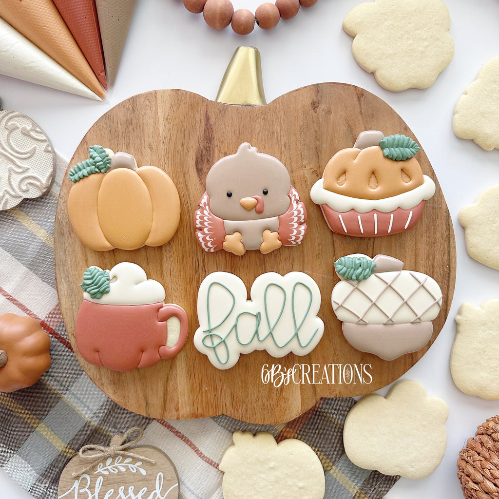 Cookie Cutters - 6 B's Creations: Teaching Partners Class - Give Thanks - Set of 7 Cookie Cutters - Online Class not Included - The Sweet Designs Shoppe - TSDS - - 6b,6bs,6bscreations,Accessories,ALL,Brittany Geil,class,Cookie Cutter,Fall,Fall / Thanksgiving,geil,new,online,Promocode,Pumpkin,pumpkin pie,Pumpkin set,set,sets,STL