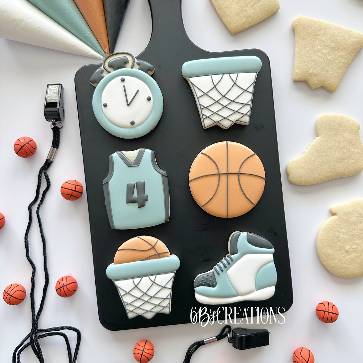 Cookie Cutters - 6 B's Creations: Teaching Partners Class - Hoop It Up - Set of 6 Mid Size Cookie Cutters - Online Class not included - The Sweet Designs Shoppe - TSDS - - 6b,6bs,6bscreations,ALL,basketball,Brittany Geil,Cookie Cutter,Food & Beverages,geil,Hoop It Up,olympic,online,pickle ball,pickleball,Promocode,set,sport,sports,Sports sets,STL