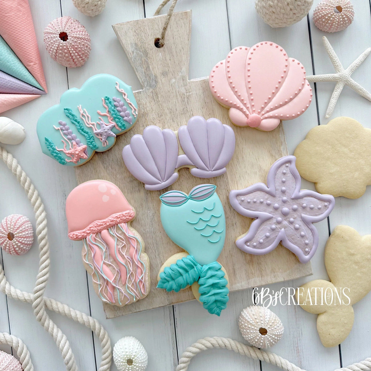 Cookie Cutters - 6 B's Creations: Teaching Partners Class - Mermaid - Set of 6 Cookie Cutters - Online Class not included - The Sweet Designs Shoppe - TSDS - - 6b,6bs,6bscreations,ALL,Brittany Geil,class,Cookie Cutter,geil,mermaid,ocean,online,Promocode,set,sets,STL,Teaching partners,under the sea