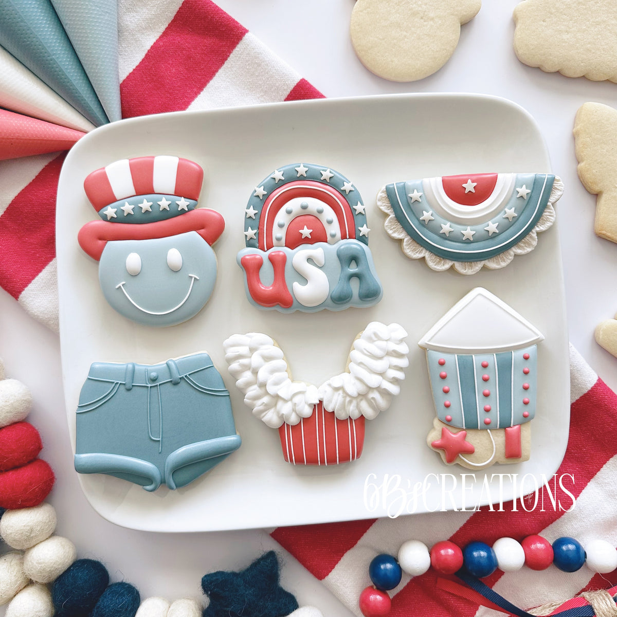 Cookie Cutters - 6 B's Creations: Teaching Partners Class - "Retro 4th of July" Class Cookie Cutters Set - Set of 6 Cookie Cutters - Online class not included. - The Sweet Designs Shoppe - TSDS - - 4th,4th of July,6b,6bs,6bscreations,ALL,Brittany Geil,class,Cookie Cutter,geil,online,Patriotic,Patriotric,Promocode,regular sets,set,sets,STL,Summer,USA