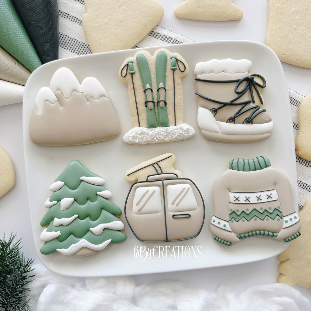 Cookie Cutters - 6 B's Creations: Teaching Partners Class - Ski Chalet - Set of 6 MidSize Cutters - Online Class not Included - The Sweet Designs Shoppe - TSDS - - 6b,6bs,6bscreations,ALL,Brittany Geil,Christmas,Christmas / Winter,Cookie Cutter,geil,Mountain,new,online,Promocode,resort,set,sets,Ski,ski resort,skis chalet,sports,Sports sets,STL,vacation