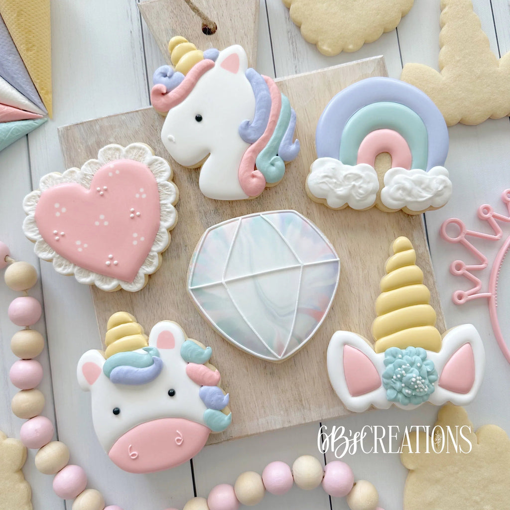 Cookie Cutters - 6 B's Creations: Teaching Partners Class - Unicorn - Set of 6 Cookie Cutters - Online Class not included - Sweet Designs Shoppe - Set of 6 - Mid Size Cutters - 6b, 6bs, 6bscreations, ALL, Brittany Geil, Cookie Cutter, diamond, Fantasy, geil, online, set, sets, Unicorn, unicorn horn