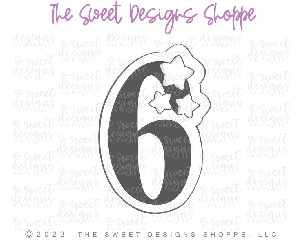 Cookie Cutters - 6 with Stars - Cookie Cutter - The Sweet Designs Shoppe - TSDS - - ALL,Birthday,Cookie Cutter,Font,Fonts,kid,kids,Lettering,letters and numbers,number,numbers,NumberSet,Promocode,Series021,STL,text