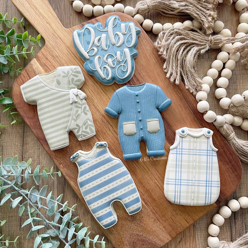 Cookie Cutters - 6B's Creations “Baby Boy” Class Cookie Cutters Set - Set of 5 Cookie Cutters - Online Class not included. - The Sweet Designs Shoppe - Set of 5 - Regular Size - 6b, 6bs, 6bscreations, ALL, Baby, Baby / Kids, Baby Bib, Baby Boy, Baby Dress, baby romper, baby shower, Baby Swaddle, Brittany Geil, class, Cookie Cutter, geil, online, Promocode, set, sets