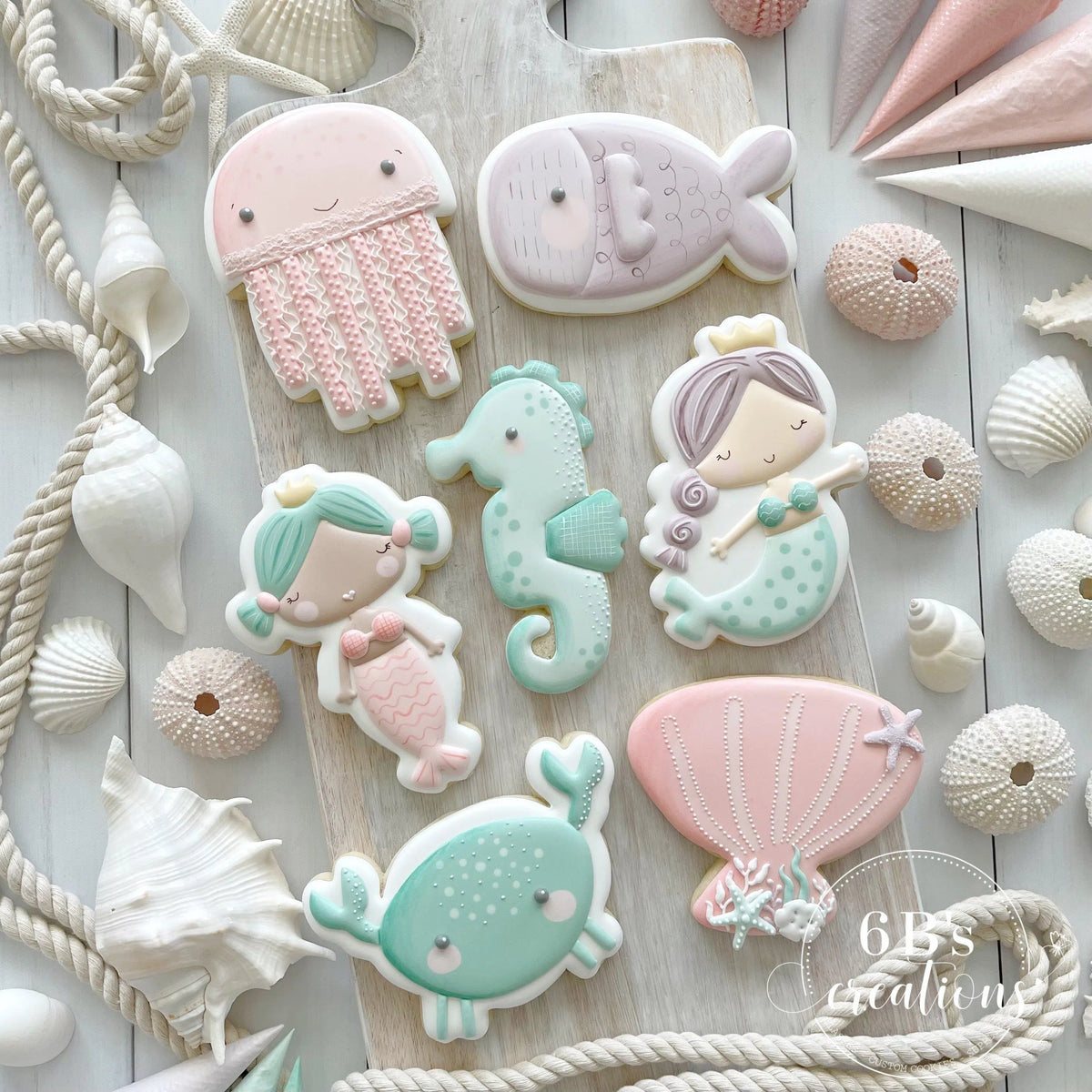 Cookie Cutters - 6B's Creations “Mermaid Fun” Class Cookie Cutters Set - Set of 7 Cookie Cutters - Online Class not included. - The Sweet Designs Shoppe - TSDS - - 6b,6bs,6bscreations,ALL,Brittany Geil,class,Cookie Cutter,geil,mermaid class,online,Promocode,set,sets,STL,Summer,under the sea