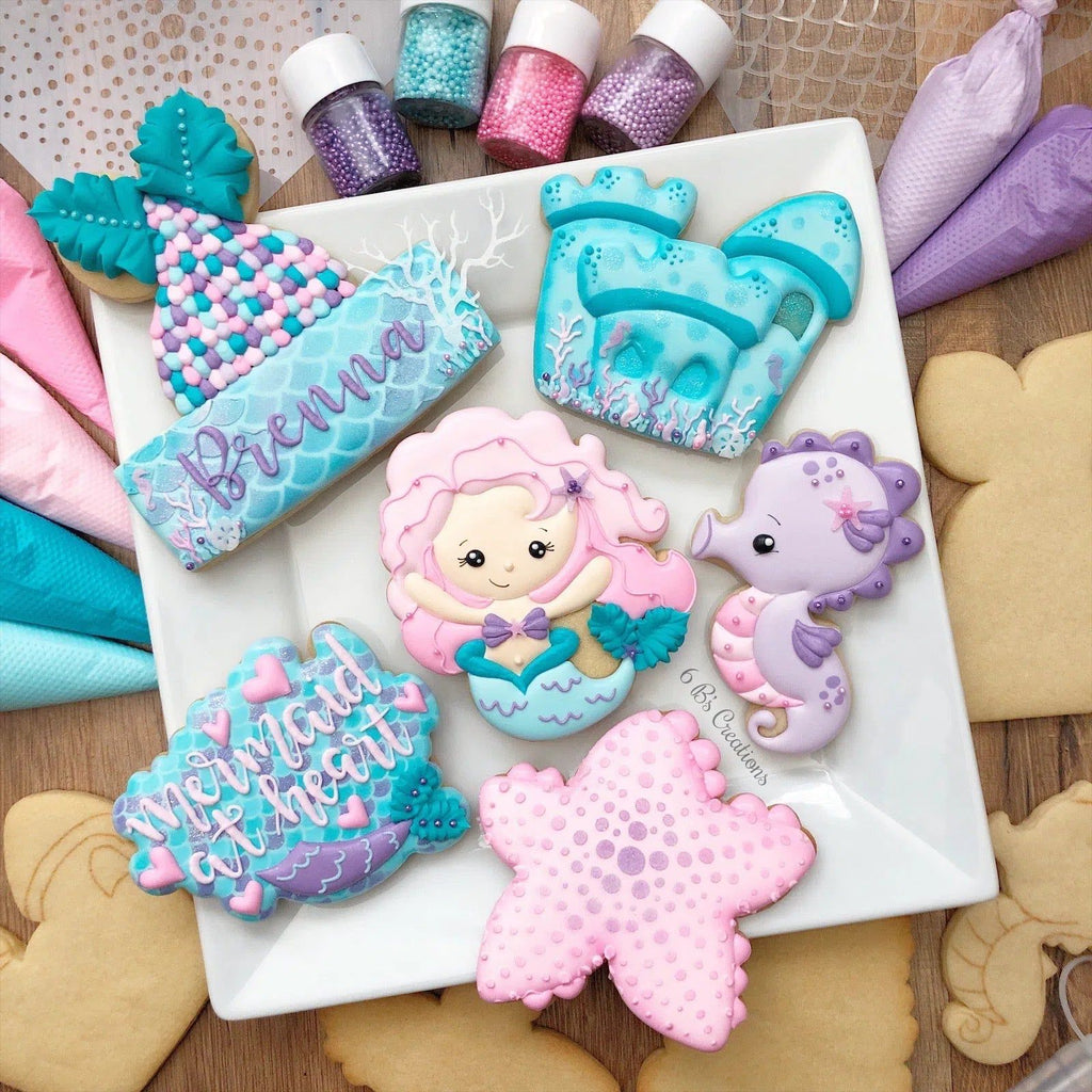 Cookie Cutters - 6B's Creations “Summer/Mermaid” Intermediate Class Cookie Cutters Set - Set of 6 Cookie Cutters - Online Class not included. - The Sweet Designs Shoppe - TSDS - - 6b,6bs,6bscreations,ALL,Brittany Geil,class,Cookie Cutter,geil,mermaid,online,Promocode,regular sets,set,sets,STL,summer