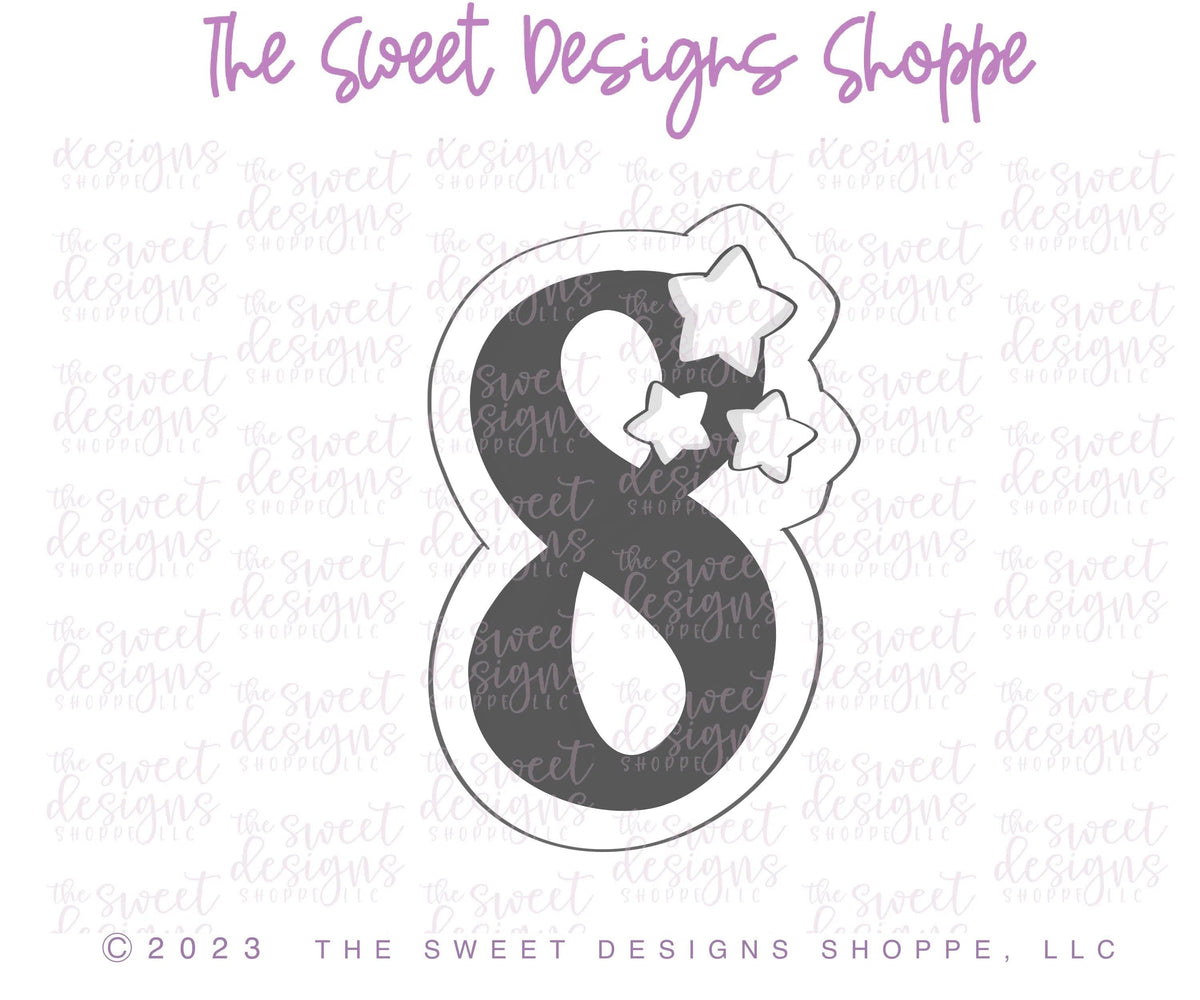 Cookie Cutters - 8 with Stars - Cookie Cutter - The Sweet Designs Shoppe - TSDS - - ALL,Birthday,Cookie Cutter,Font,Fonts,kid,kids,Lettering,letters and numbers,number,numbers,NumberSet,Promocode,Series021,STL,text