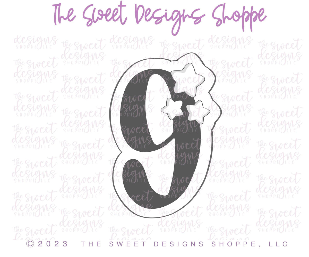 Cookie Cutters - 9 with Stars - Cookie Cutter - The Sweet Designs Shoppe - TSDS - - ALL,Birthday,Cookie Cutter,Font,Fonts,kid,kids,Lettering,letters and numbers,number,numbers,NumberSet,Promocode,Series021,STL,text