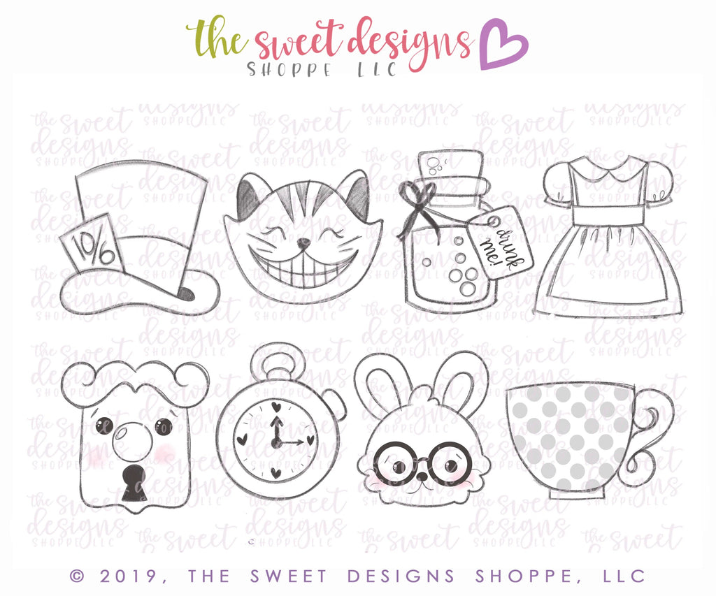 Cookie Cutters - Alice Mini Set - Cookie Cutters - Sweet Designs Shoppe - Set of 8 Mini Cutters - Alice, ALL, Cookie Cutter, Fantasy, Kids / Fantasy, Mini Sets, Promocode, set, valentine, valentines, Wonderland