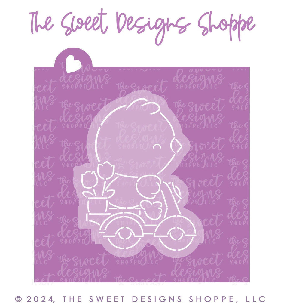 Cookie Cutters and Stencils - Bundle - PYOC Chick on Bike - Cookie Cutter & Stencil - The Sweet Designs Shoppe - - ALL, Animal, Animals, Animals and Insects, Bundle, Bundles, Easter, Easter / Spring, Promocode, PYO, PYOC Cutter-Stencil