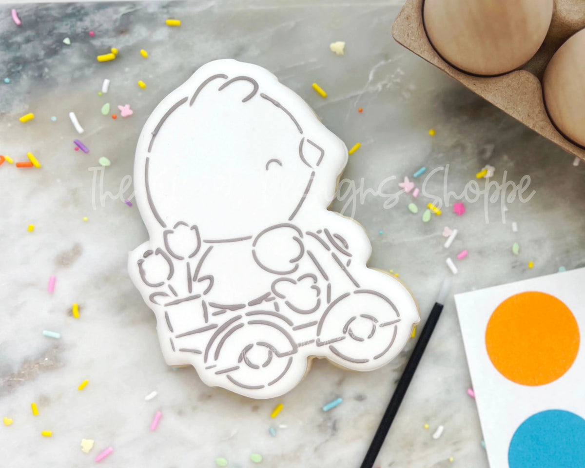 Cookie Cutters and Stencils - Bundle - PYOC Chick on Bike - Cookie Cutter & Stencil - The Sweet Designs Shoppe - TSDS - - ALL,Animal,Animals,Animals and Insects,Bundle,Bundles,Easter,Easter / Spring,Promocode,PYO,PYOC Cutter-Stencil