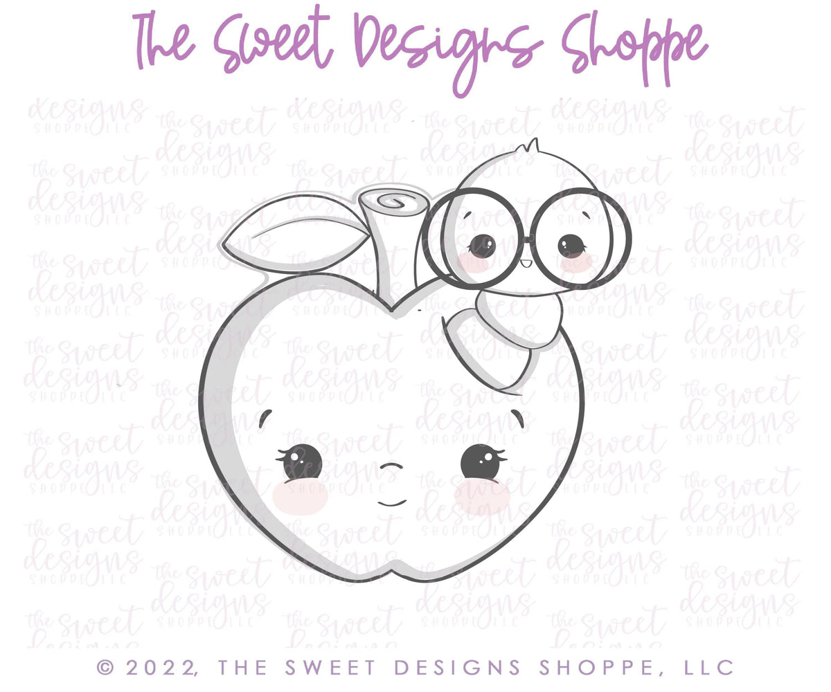 Cookie Cutters - Apple with Cute Worm - Cookie Cutter - The Sweet Designs Shoppe - TSDS - - ALL,Cookie Cutter,Food,Food and Beverage,Food beverages,Grad,graduations,Lady Milk Stache,Lady MilkStache,LadyMilkStache,Promocode,School,School / Graduation,school supplies,STL,teacher,teacher appreciation