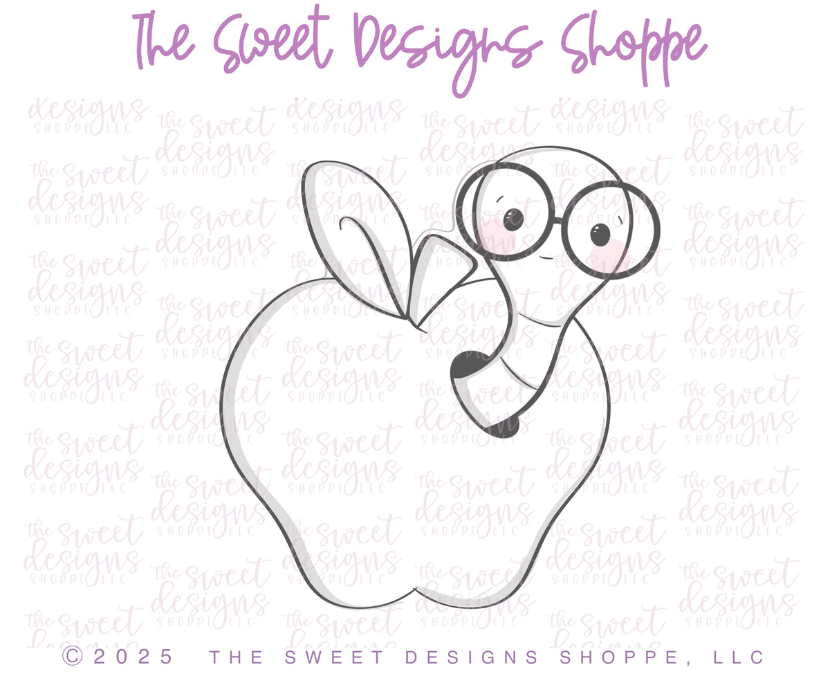 Cookie Cutters - Apple with Nerdy Worm - Cookie Cutter - The Sweet Designs Shoppe - TSDS - - ALL,back to school,Cookie Cutter,fruit,fruits,Fruits and Vegetables,Promocode,School,School / Graduation,school supplies,STL