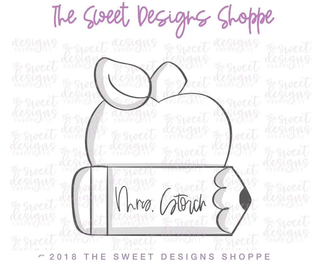 Cookie Cutters - Apple with Pencil Plaque v2- Cookie Cutter - The Sweet Designs Shoppe - - ALL, Apple, Cookie Cutter, Food, Food and Beverage, Food beverages, Fruits and Vegetables, Grad, graduations, Promocode, school, School / Graduation