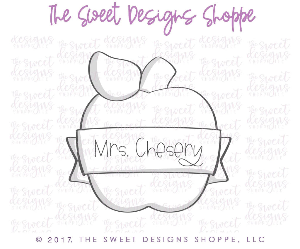 Cookie Cutters - Apple with Ribbon V2 - Cookie Cutter - The Sweet Designs Shoppe - - ALL, Apple, Cookie Cutter, Food, Food and Beverage, Food beverages, Fruits and Vegetables, Grad, graduations, Plaque, Promocode, school, School / Graduation