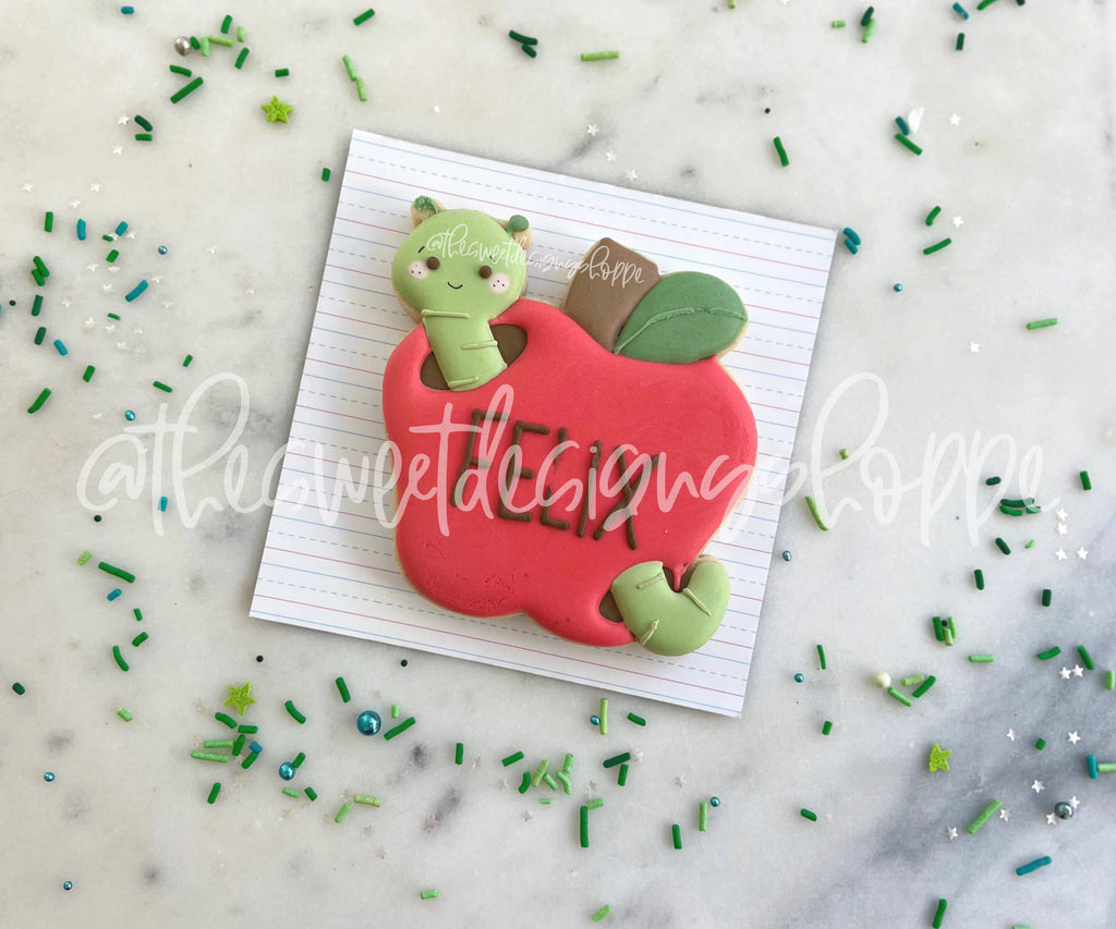 Cookie Cutters - Apple with Worm and Flower- Cookie Cutter - The Sweet Designs Shoppe - - ALL, Cookie Cutter, Food and Beverage, fruit, fruits, Fruits and Vegetables, Grad, graduations, Promocode, School, School / Graduation, school supplies, teacher, teacher appreciation