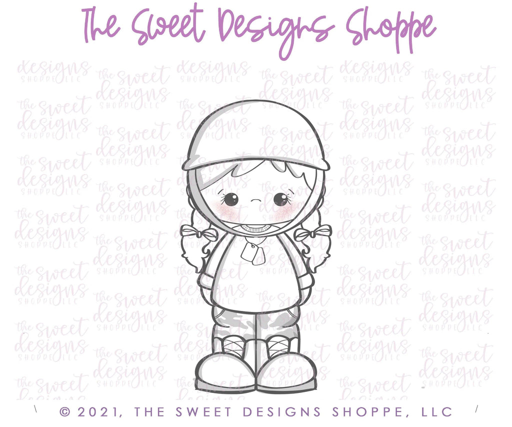 Cookie Cutters - Army Girl - Cookie Cutter - The Sweet Designs Shoppe - TSDS - - 4th,4th July,4th of July,ALL,Cookie Cutter,hero,Heroes,kids,Kids / Fantasy,Memorial,patriot,patriotic,Promocode,Soldier,USA,Veteran,Veterans